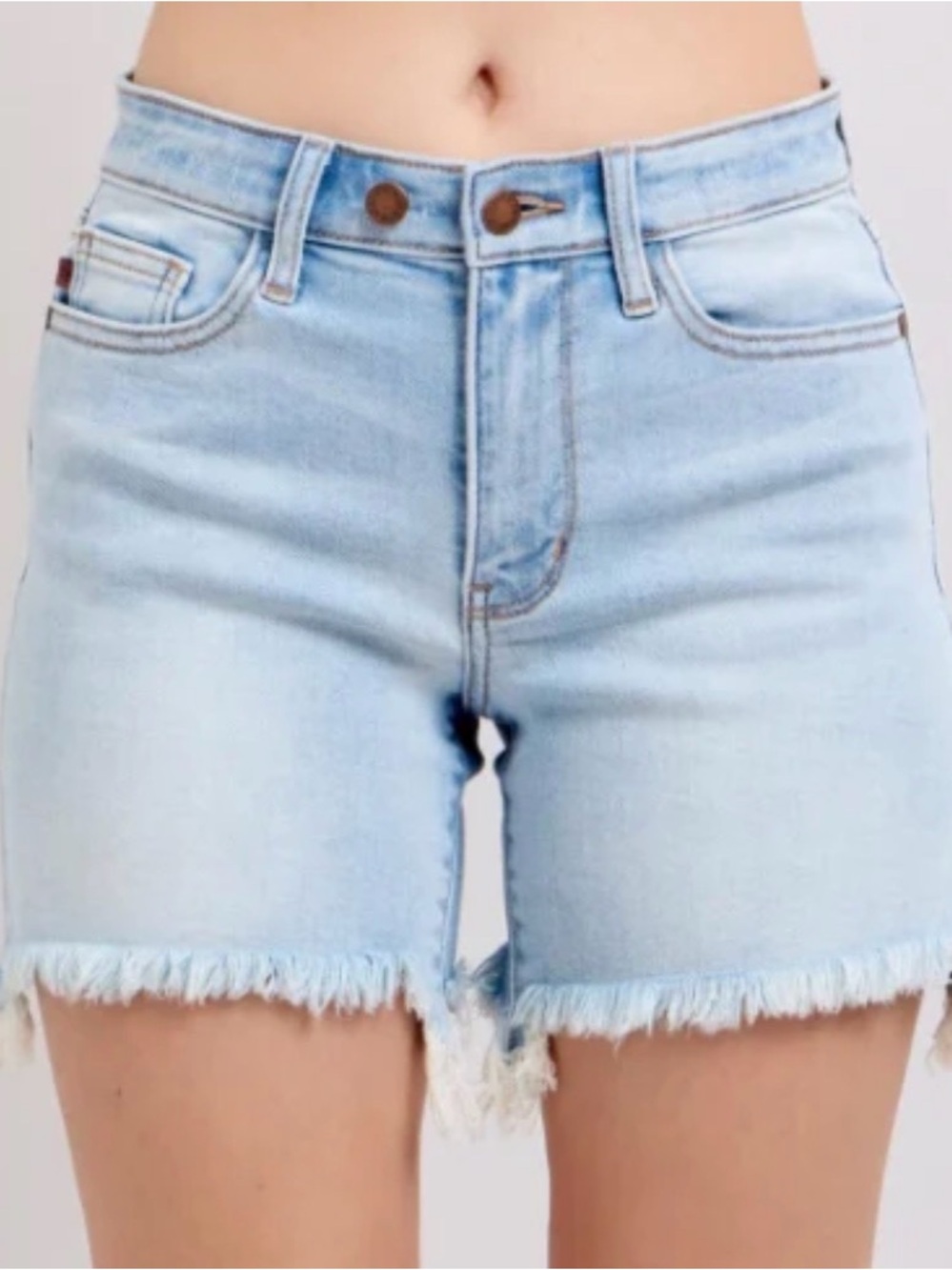 Judy Blue Light Blue Frayed Hem High-Rise Denim Shorts